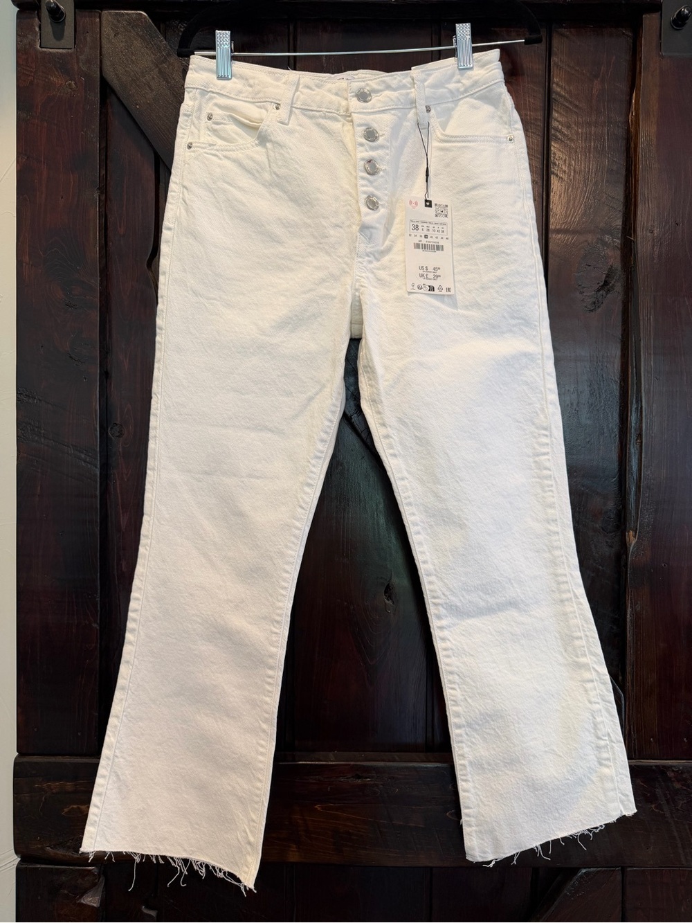 ZARA Women's White Button-Fly Mini Flare Jeans